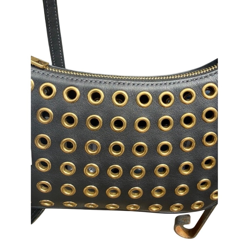 Coach Black Leather Grommet Shoulder Bag Gold Studs CY646 NWT - Picture 2 of 16